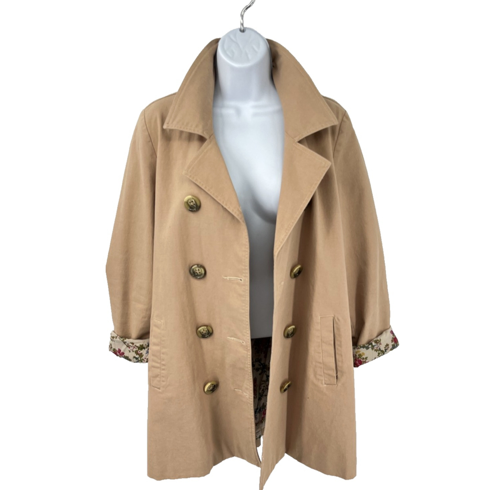 Sundance Trench Coat Jacket Womens Medium‎ Tan Beige Floral Lined Button Pockets